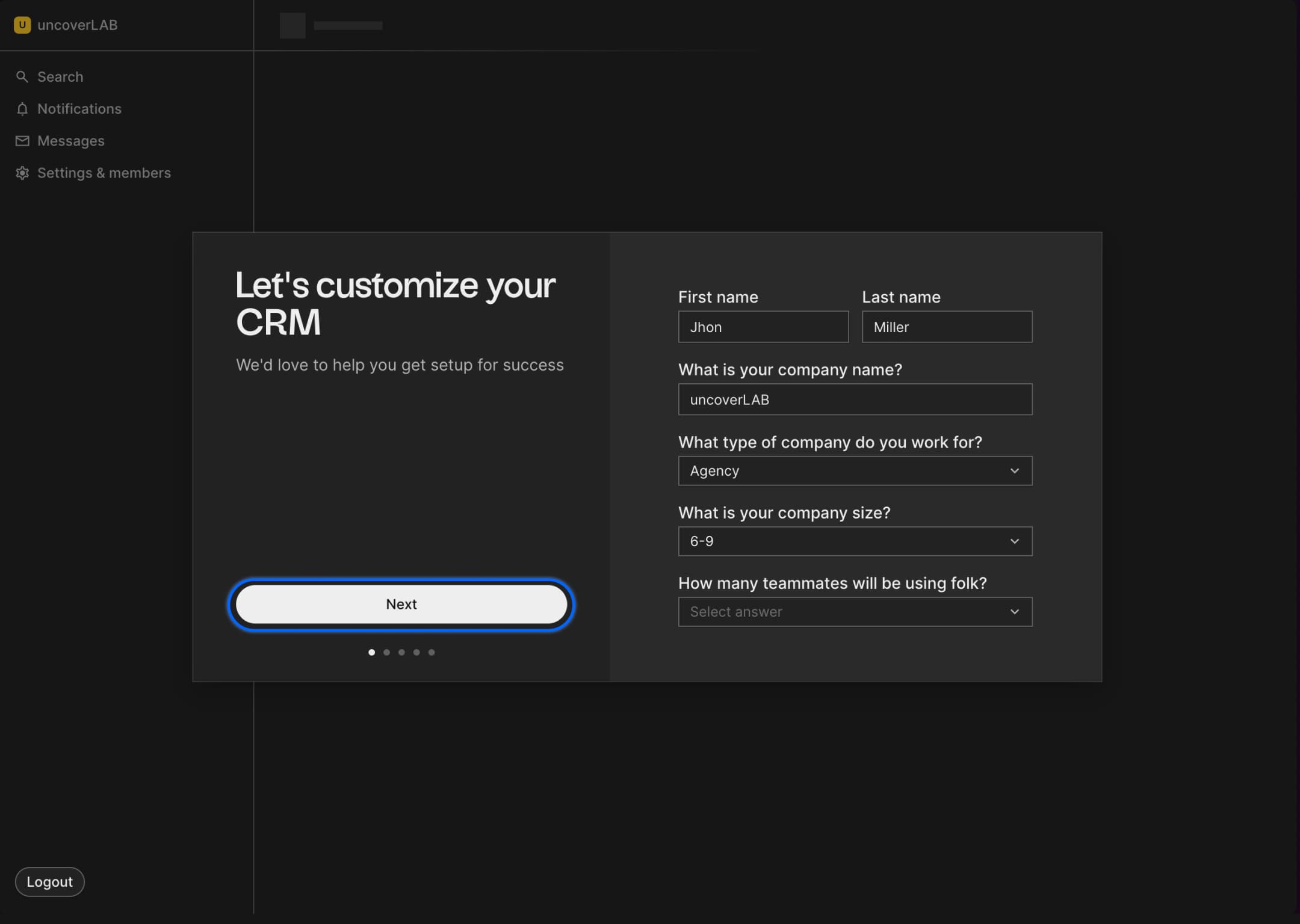 folk - onboarding flow